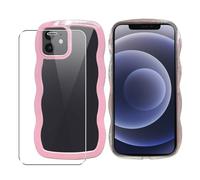 SDTEK Funda para iPhone 12/12 Pro, Diseño Onda Cubierta Trasera Transparente + Protector Pantalla Vidrio 360 para Mujeres Chicas (Rosa)