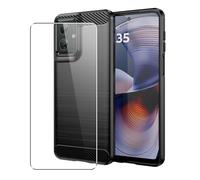 SDTEK Funda para Motorola Moto G55 Carcasa Fibra Carbono Completo 360 + Protector de Pantalla Cristal Vidrio Templado
