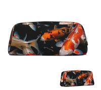 SDTYKHJ Estuche para lápices de Japón Fancy Koi Carp Fish Big Pencil Bag Portable Coin Pouch Estética Bolsa de cosméticos Bolsa de maquillaje de cuero, Gold, Talla única