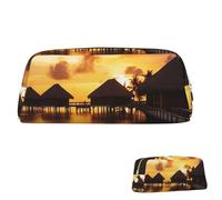 SDTYKHJ Estuche para lápices Tahiti Resort Sunset Peel Big Pencil Bag Portable Coin Pouch Estética Bolsa de cosméticos Bolsa de maquillaje de cuero, Gold, Talla única