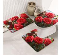 SDTYKHJ Juego de 3 alfombras de baño, ultra absorbentes, antideslizantes, rosas rojas, arbustos en el jardín, tapetes de ducha suaves en forma de U, tapete de inodoro para bañera y ducha