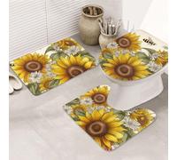 SDTYKHJ Juego de 3 tapetes de baño ultra absorbentes y antideslizantes, diseño de abejas, girasoles, margaritas, rosas, flores, tapete de ducha suave en forma de U, tapete de inodoro para bañera y
