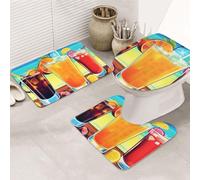 SDTYKHJ Juego de 3 tapetes de baño ultra absorbentes y antideslizantes para el suelo de Happy Hour, tapete de ducha suave en forma de U, tapete de inodoro para bañera y ducha