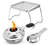 SDwfxd 1 quemador de fondue de acero inoxidable, 1 rejilla plegable portátil, mini quemador de alcohol, quemador de alcohol para exteriores, camping, pícnic, cocina