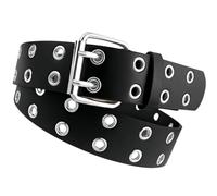 SDXCJY Cinturón punk rock de doble ojal con remaches de doble agujero, accesorio de piel sintética para jeans de hombres y mujeres, perfecto para estilos góticos, punk y Halloween, Negro, 110 cm