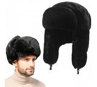 SDXCJY Sombrero de cazador de invierno, sombrero de bombardero, sombrero ruso, gorro de invierno cálido con oreja, resistente al viento, sombrero de piel sintética, gorra de aviador, gorra de piloto