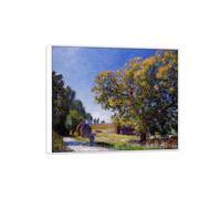 SDYSKKUG Alfred Sisley Cuadros Reproducción. Paisaje Impresión en Lienzo. Campos alrededor bosque. Marco Blanco Póster Decoración Salon Dormitorio 48x40cm