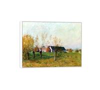 SDYSKKUG Alfred Sisley Cuadros Reproducción. Paisaje Impresión en Lienzo. Granja en una mañana de otoño. Marco Blanco Póster Decoración Salon Dormitorio 80x60cm