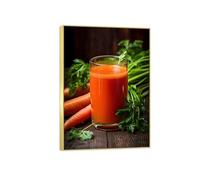 SDYSKKUG Cuadros Cocina. Impresión en Lienzo. Zumo zanahoria. Imagen Mural Decoración Comedor Cocina Restaurante Salon Marco Dorado 42x30cm