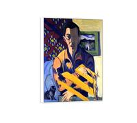 SDYSKKUG Ernst Ludwig Kirchner Cuadro Impresión en Lienzo. Autorretrato. Famoso Arte Mural Pintura Decoracion Salon. Reproducción 42x30cm Marco Blanco