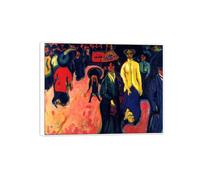 SDYSKKUG Ernst Ludwig Kirchner Cuadro Impresión en Lienzo. Calle. Famoso Arte Mural Pintura Decoracion Salon. Reproducción 90x70cm Marco Blanco
