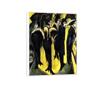 SDYSKKUG Ernst Ludwig Kirchner Cuadro Impresión en Lienzo. Cinco mujeres en calle. Famoso Arte Mural Pintura Decoracion Salon. Reproducción 105x80cm Marco Blanco