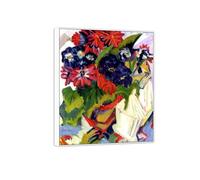 SDYSKKUG Ernst Ludwig Kirchner Cuadro Impresión en Lienzo. Maceta y azucarero. Famoso Arte Mural Pintura Decoracion Salon. Reproducción 95x80cm Marco Blanco