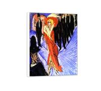 SDYSKKUG Ernst Ludwig Kirchner Cuadro Impresión en Lienzo. Mujer rojo. Famoso Arte Mural Pintura Decoracion Salon. Reproducción 90x70cm Marco Blanco