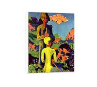 SDYSKKUG Ernst Ludwig Kirchner Cuadro Impresión en Lienzo. Pastores al atardecer. Famoso Arte Mural Pintura Decoracion Salon. Reproducción 40x30cm Marco Blanco