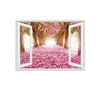 SDYSKKUG Falsa Ventana Cuadros. Árbol Flores. Paisaje Impresión Imagen en Lienzo. Pintura Decoración Salon Dormitorio 115x80cm Sin Marco