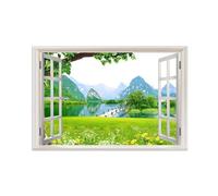 SDYSKKUG Falsa Ventana Cuadros. Árbol Lago pradera. Paisaje Impresión Imagen en Lienzo. Pintura Decoración Salon Dormitorio 120x80cm Sin Marco