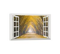 SDYSKKUG Falsa Ventana Cuadros. Árbol Otoño. Paisaje Impresión Imagen en Lienzo. Lienzo Envuelto Pintura Decoración Salon 90x60cm