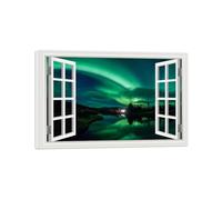 SDYSKKUG Falsa Ventana Cuadros. Aurora verde Lago. Paisaje Impresión Imagen en Lienzo. Lienzo Envuelto Pintura Decoración Salon 45x30cm