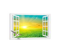 SDYSKKUG Falsa Ventana Cuadros. Aves Atardecer campo. Paisaje Impresión Imagen en Lienzo. Lienzo Envuelto Pintura Decoración Salon 105x70cm
