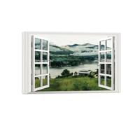 SDYSKKUG Falsa Ventana Cuadros. Bosque Nubes niebla. Paisaje Impresión Imagen en Lienzo. Lienzo Envuelto Pintura Decoración Salon 120x80cm