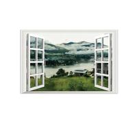 SDYSKKUG Falsa Ventana Cuadros. Bosque Nubes niebla. Paisaje Impresión Imagen en Lienzo. Pintura Decoración Salon Dormitorio 105x70cm Sin Marco