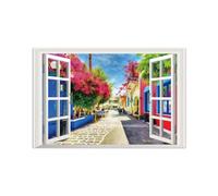 SDYSKKUG Falsa Ventana Cuadros. Casa calle Ciudad. Paisaje Impresión Imagen en Lienzo. Pintura Decoración Salon Dormitorio 60x40cm Sin Marco