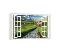 SDYSKKUG Falsa Ventana Cuadros. Casa Montaña. Paisaje Impresión Imagen en Lienzo. Lienzo Envuelto Pintura Decoración Salon 90x60cm