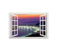 SDYSKKUG Falsa Ventana Cuadros. Ciudad costera nocturna. Paisaje Impresión Imagen en Lienzo. Pintura Decoración Salon Dormitorio 60x40cm Sin Marco