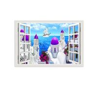 SDYSKKUG Falsa Ventana Cuadros. Edificios Mar morado. Paisaje Impresión Imagen en Lienzo. Pintura Decoración Salon Dormitorio 60x40cm Sin Marco