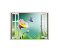 SDYSKKUG Falsa Ventana Cuadros. Flores rosas. Paisaje Impresión Imagen en Lienzo. Pintura Decoración Salon Dormitorio 70x50cm Sin Marco