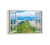 SDYSKKUG Falsa Ventana Cuadros. Montaña River Janeiro. Paisaje Impresión Imagen en Lienzo. Lienzo Envuelto Pintura Decoración Salon 100x70cm