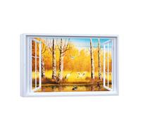 SDYSKKUG Falsa Ventana Cuadros. Pájaros Árbol Otoño. Paisaje Impresión Imagen en Lienzo. Lienzo Envuelto Pintura Decoración Salon 75x50cm