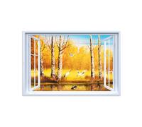 SDYSKKUG Falsa Ventana Cuadros. Pájaros Árbol Otoño. Paisaje Impresión Imagen en Lienzo. Pintura Decoración Salon Dormitorio 120x80cm Sin Marco