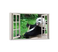 SDYSKKUG Falsa Ventana Cuadros. Panda Cute. Paisaje Impresión Imagen en Lienzo. Lienzo Envuelto Pintura Decoración Salon 55x40cm
