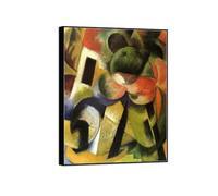 SDYSKKUG Franz Marc Pintura. Composición pequeña 2. Abstracto Impresión en Lienzo. Cuadros Decoracion Salon Dormitorio Hogar Modernos 90x70cm Marco Negro