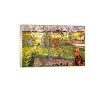 SDYSKKUG Pierre Bonnard Cuadros Impresión en Lienzo. Famoso Pintura. Principios de primavera. Imagen Decoracion Salon Modernos. Reproducciones 75x50cm Marco Plateado