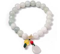 SDyudDS Pulseras, Natural Gemstone Bracelet Emerald Jade 8Mm Crystal for Women Leaf Pendant Charm Lucky Amulet Attract Wealth Fortune(Green)