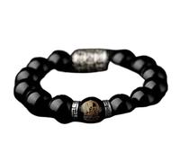 SDyudDS Pulseras, Natural Obsidian Wealth Bracelet 12 Zodiac Animal Charm Reiki Amulet Lucky Ward Off Evil,Dog(Snake-8 Inches)