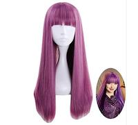 Se aplica a los descendientes 2 veces Bertha Maléfica Larga vida al mal Peluca de cosplay de pelo de fibra de alta temperatura púrpura recta + gorro de peluca gratis
