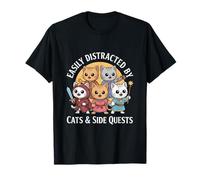 Se distrae fácilmente con Gatos y misiones secundarias Divertidas Camiseta
