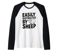 Se distrae fácilmente por el Humor Divertido de los Amantes de los Animales de Oveja Camiseta Manga Raglan