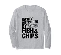 Se distrae fácilmente por los Amantes de la Comida Divertida de Pescado y Patatas Fritas Manga Larga
