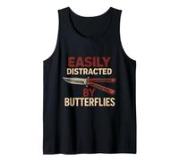 Se distrae fácilmente por los Divertidos Amantes de los Cuchillos de Mariposa Balisong Camiseta sin Mangas