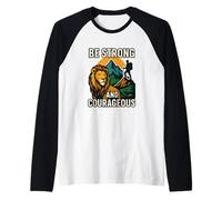 Sé fuerte y valiente cristiano de Lion Mountain Camiseta Manga Raglan