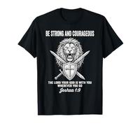 Sé Fuerte y Valiente Escudo de León Escritura Cristiana Camiseta