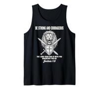Sé Fuerte y Valiente Escudo de León Escritura Cristiana Camiseta sin Mangas