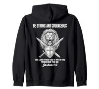 Sé Fuerte y Valiente Escudo de León Escritura Cristiana Sudadera con Capucha
