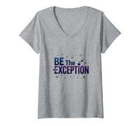 Sé la excepción: tipografía inspiradora Camiseta Cuello V, Mujer, Gris Jaspeado, M