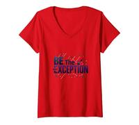 Sé la excepción: tipografía inspiradora Camiseta Cuello V, Mujer, Rojo, M